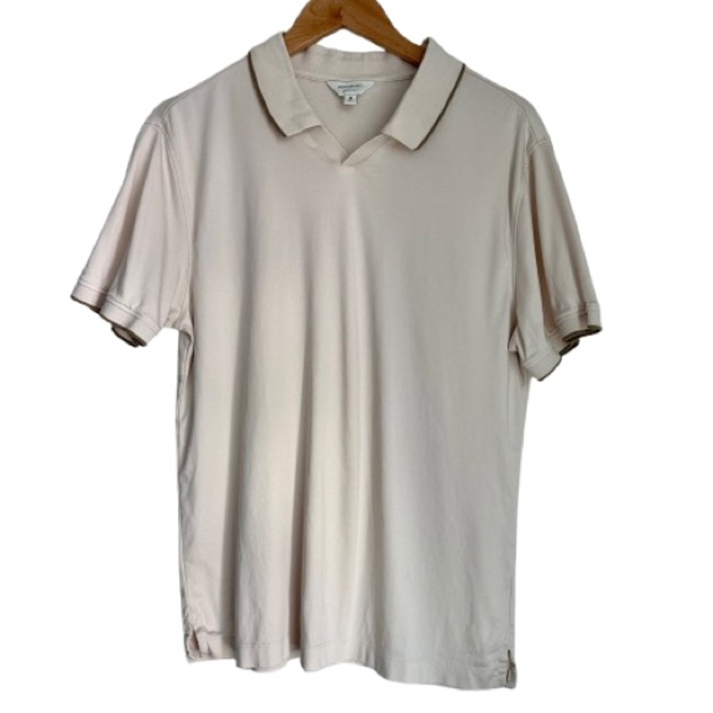 Banana Republic Luxe Touch Mens ivory beige medium polo preppy minimal style